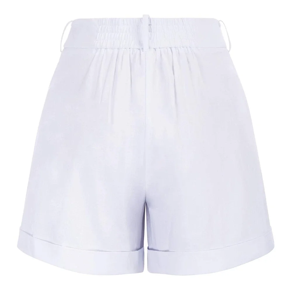 Belle Poque Womens White High Waisted‎ Pleated Dressy Shorts Retro Cuffed NEW